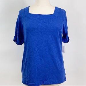 NWT Blue Talbots Roll-Cuff Square Neck Tee Size X